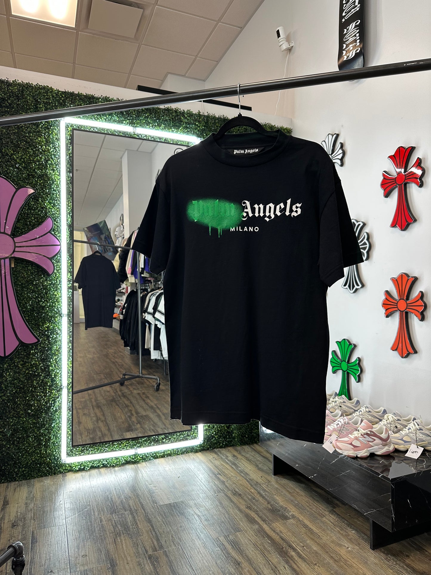 Palm Angels Milano Sprayed Logo T-shirt Green